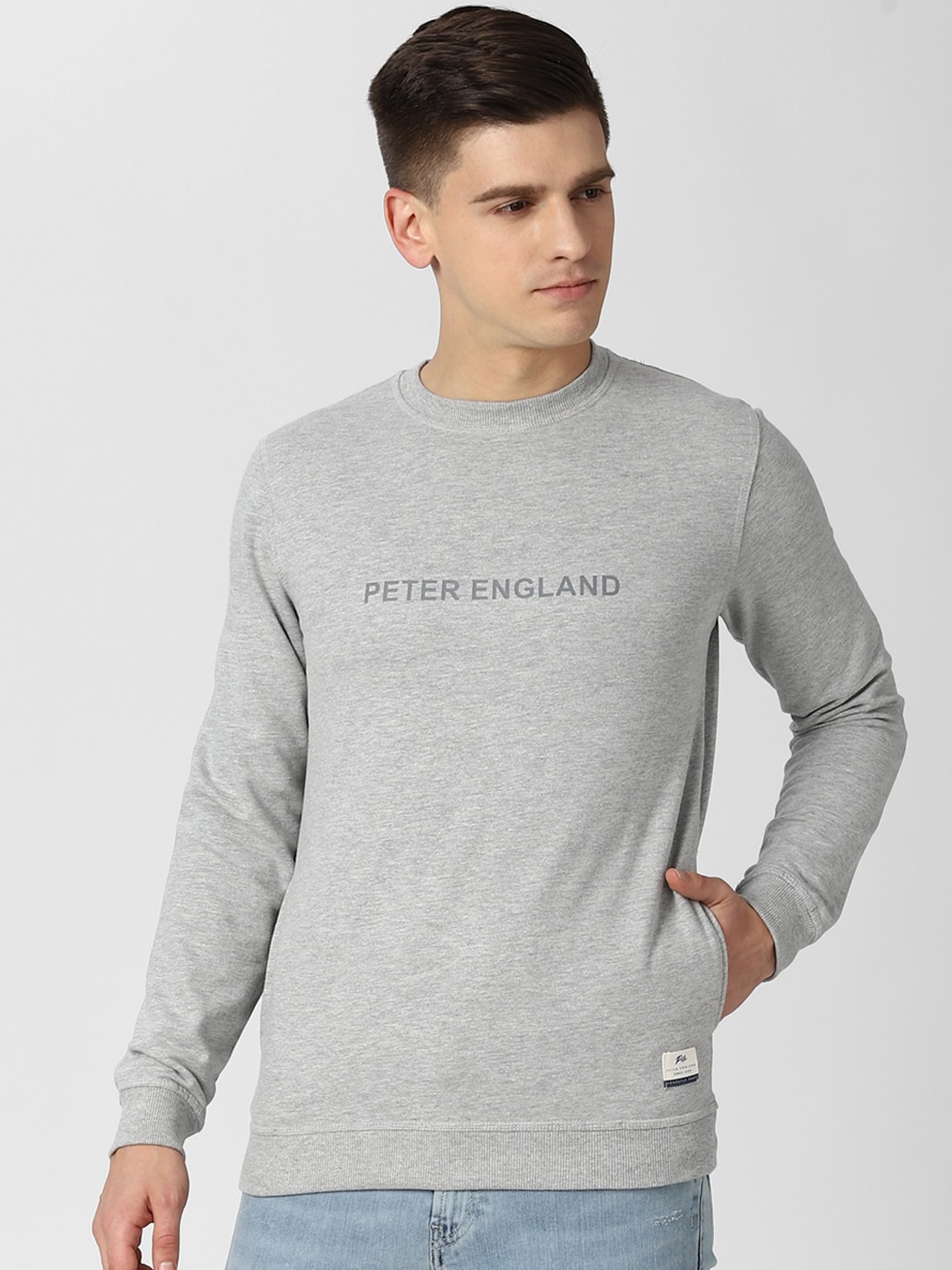 

Peter England Casuals Men Grey Printed Sweatshirt