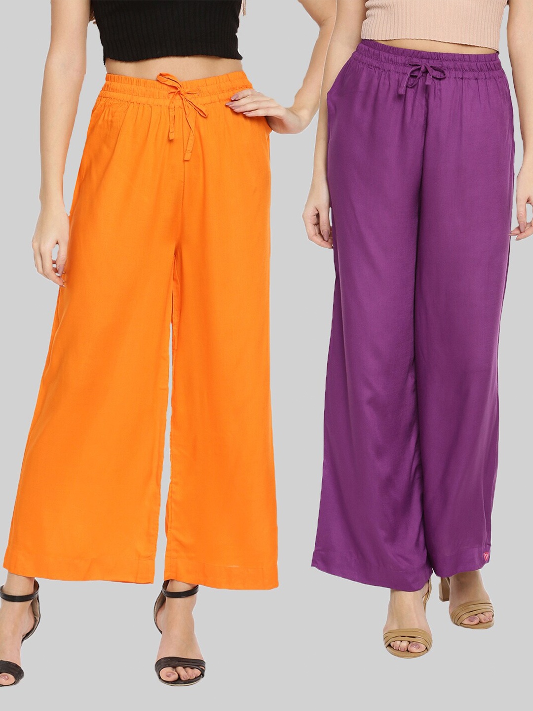 

TWIN BIRDS Women Pack Of 2 Orange & Violet Palazzos