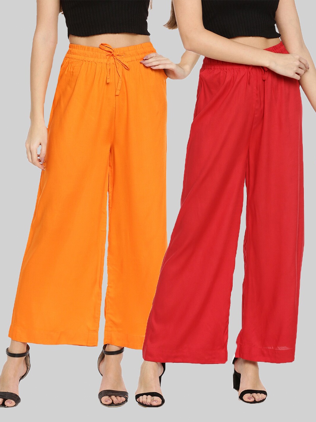 

TWIN BIRDS Women Pack Of 2 Orange & Red Palazzos