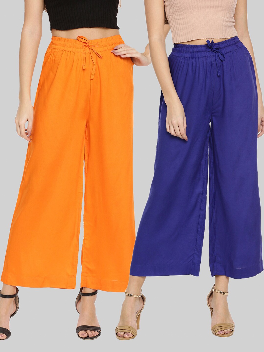 

TWIN BIRDS Women Pack Of 2 Orange & Blue Palazzos