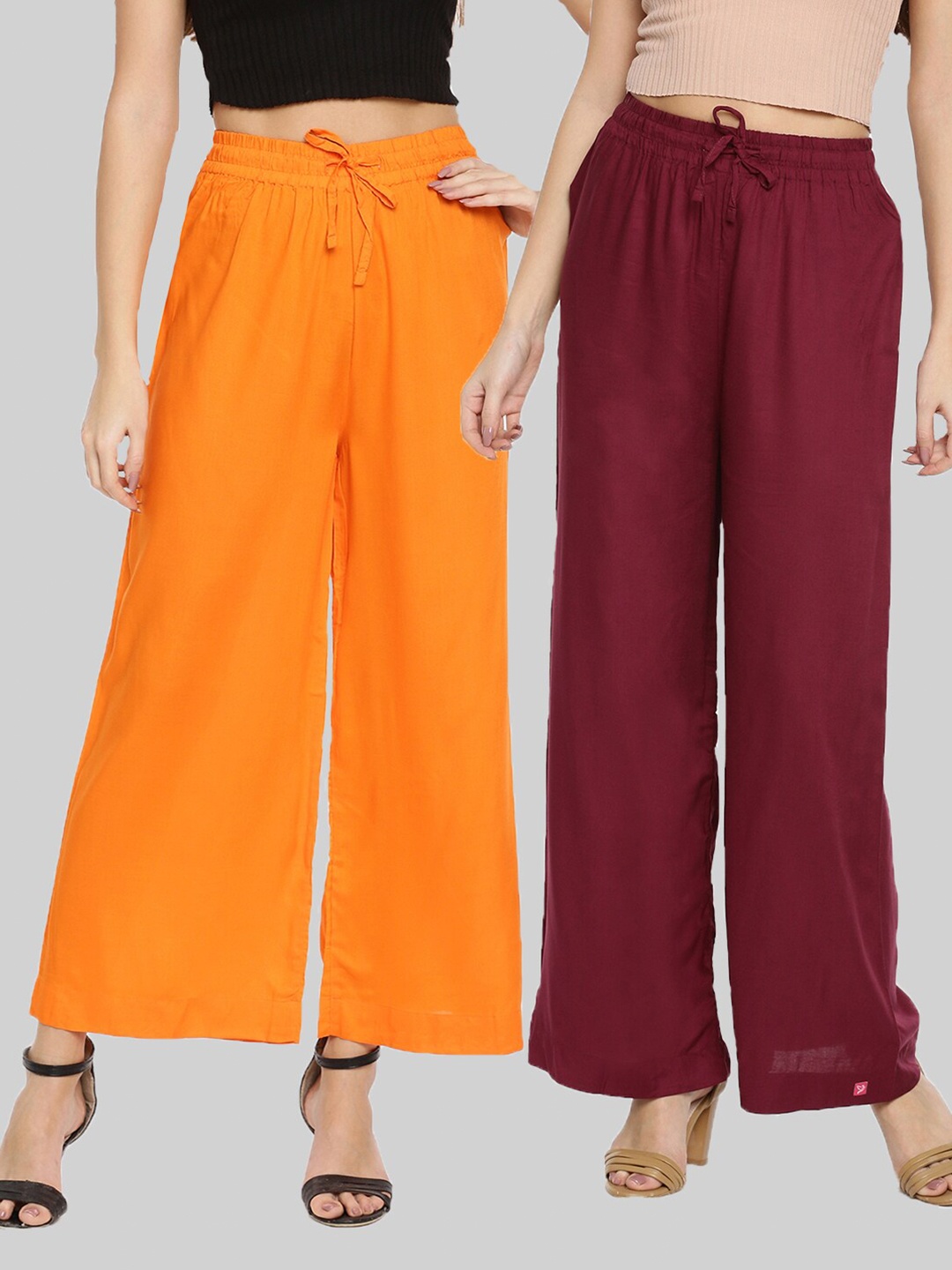 

TWIN BIRDS Women Pack Of 2 Peach-Coloured & Maroon Palazzos