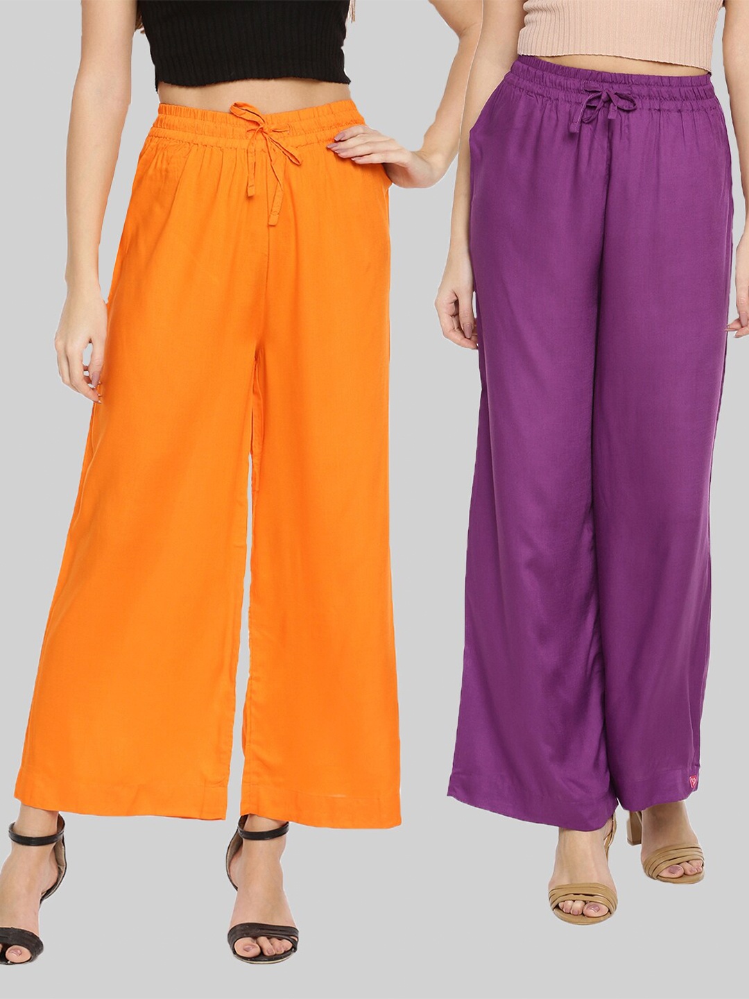 

TWIN BIRDS Women Pack Of 2 Orange & Purple Palazzos