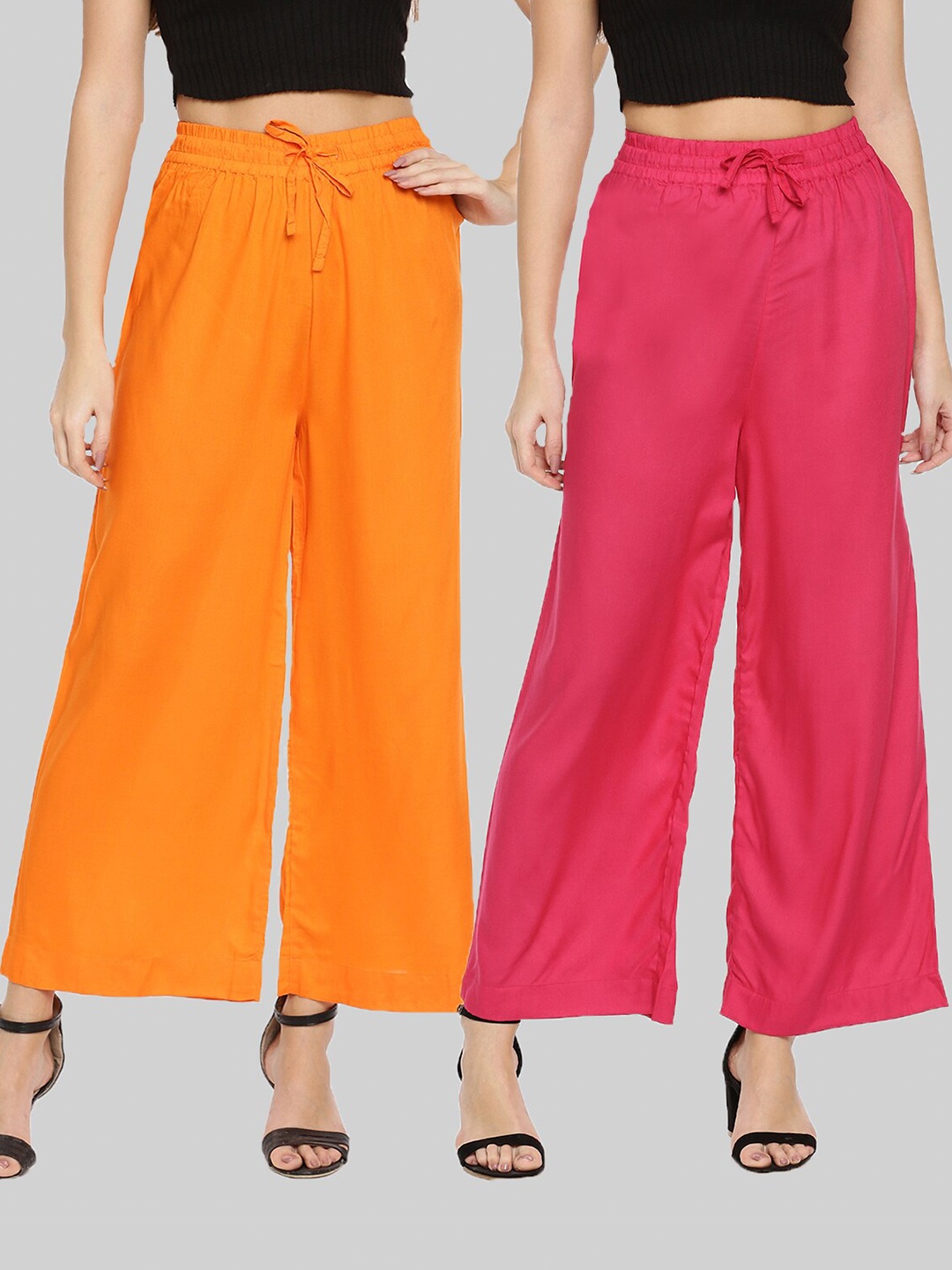 

TWIN BIRDS Women Pack Of 2 Orange & Pink Palazzos