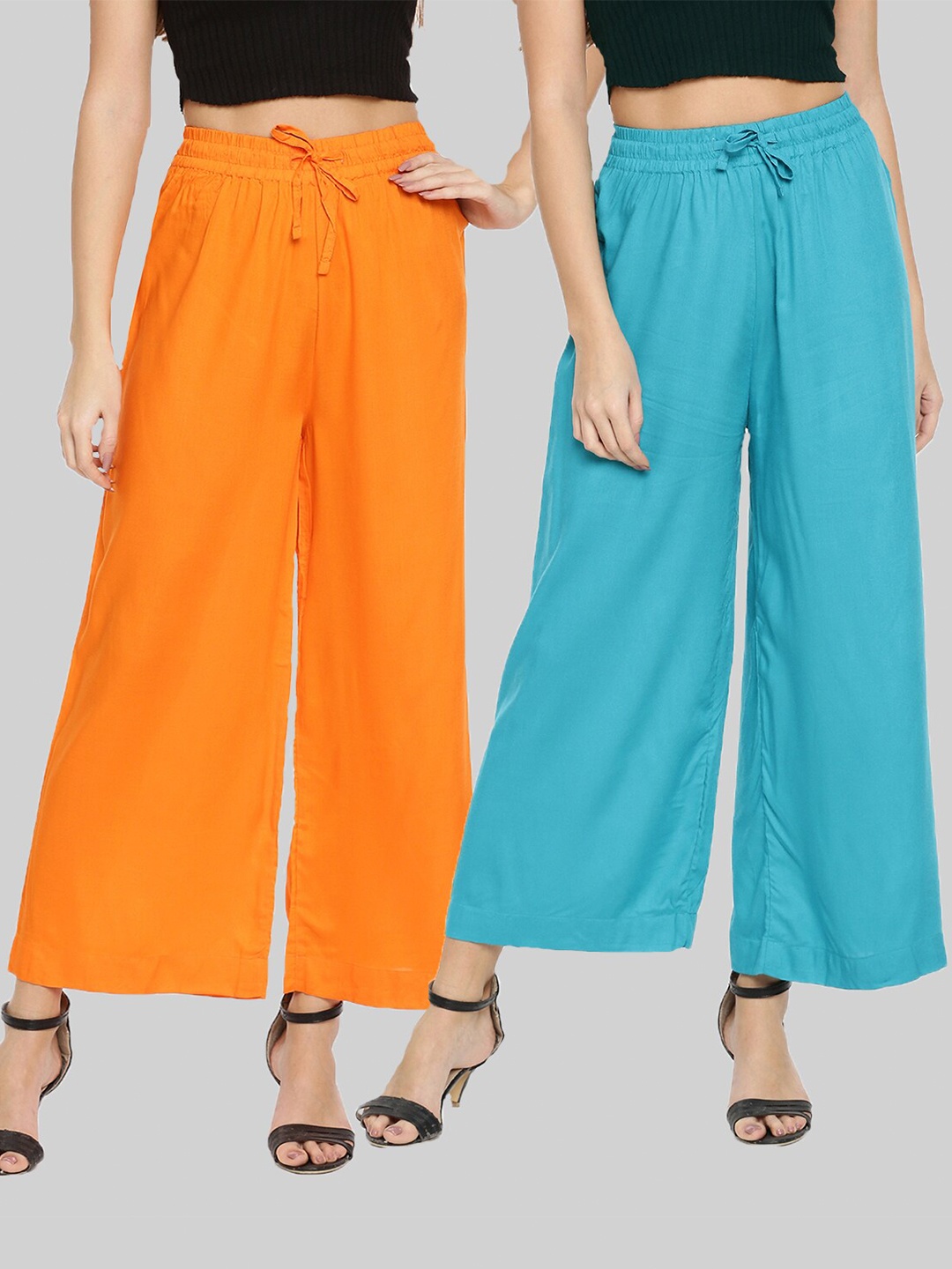 

TWIN BIRDS Women Pack Of 2 Orange & Blue Palazzos
