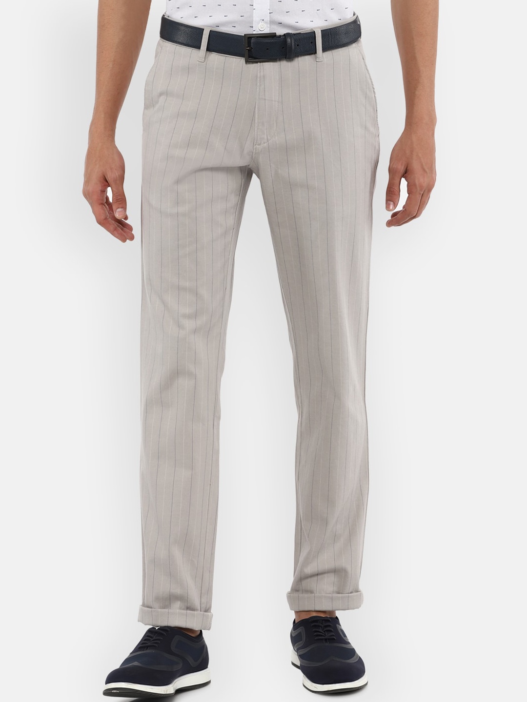 

Louis Philippe Sport Men Beige Striped Slim Fit Trousers