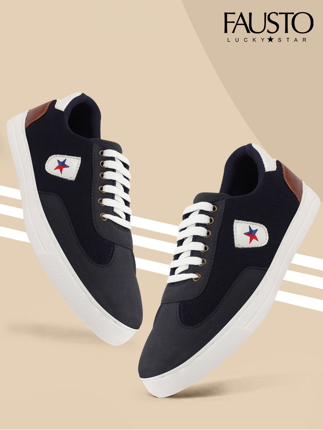

FAUSTO Men vy Blue Colourblocked PU Slip-On Sneakers, Navy blue