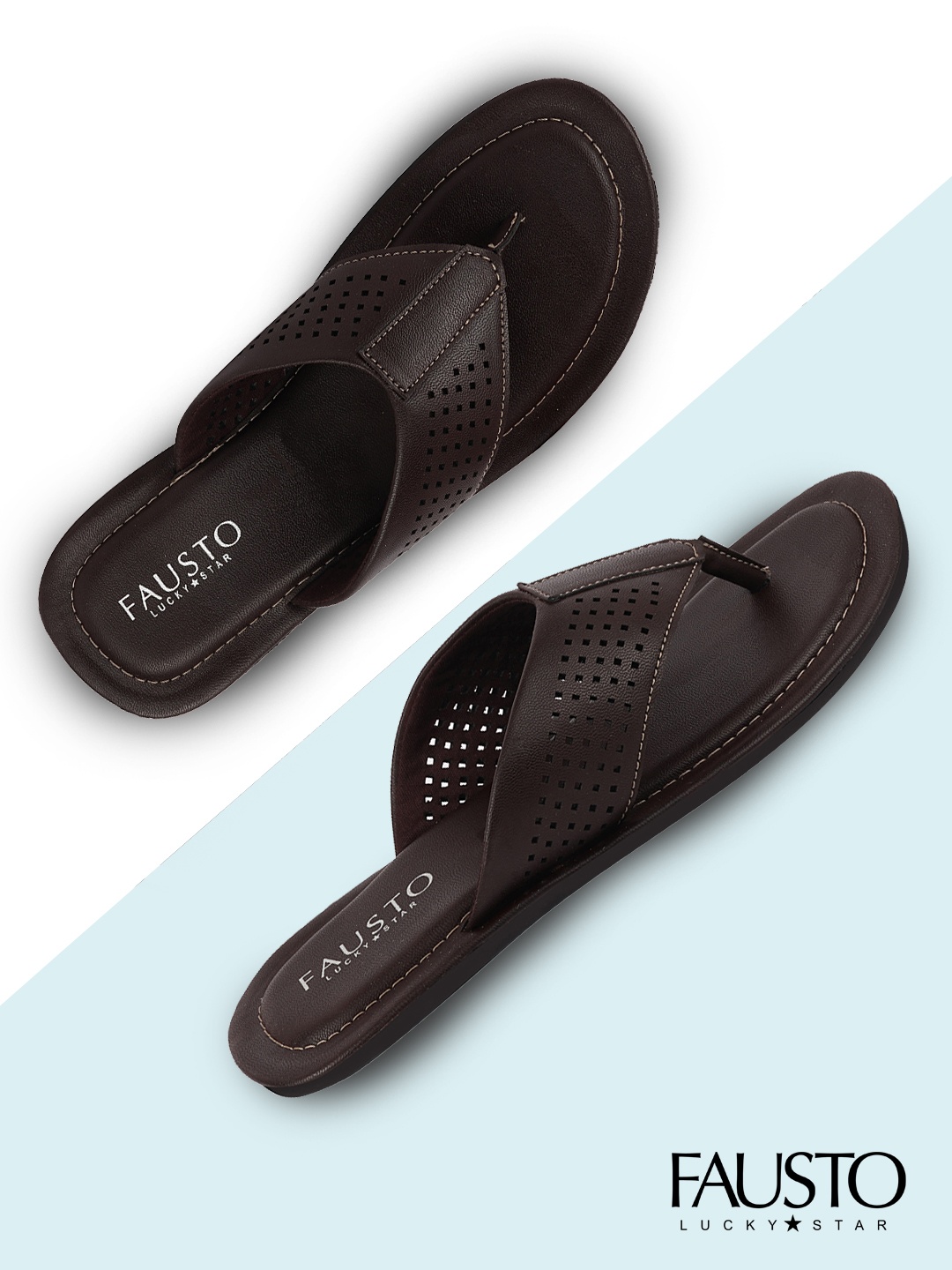 

FAUSTO Men Brown Textured Thong Flip Flops