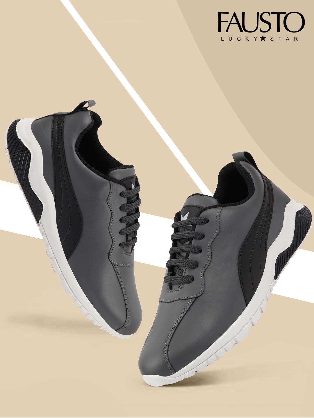 

FAUSTO Men Grey & Black Colourblocked PU Sneakers