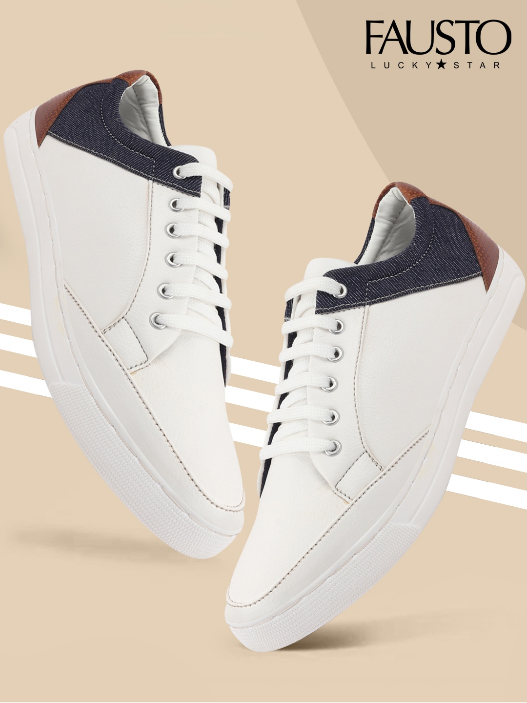 

FAUSTO Men White & Navy Blue Colourblocked PU Sneakers