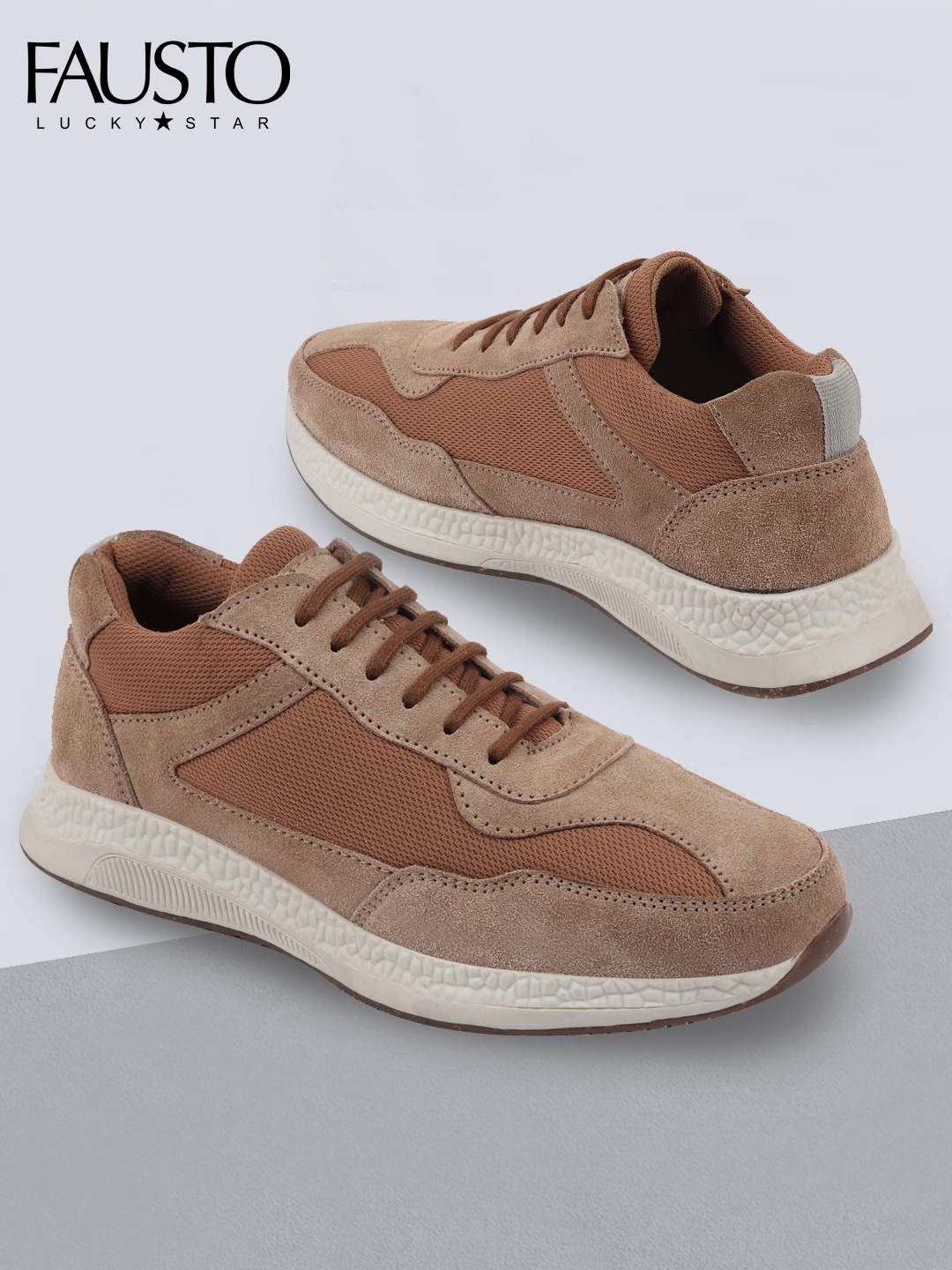 

FAUSTO Men Brown Colourblocked Suede Sneakers