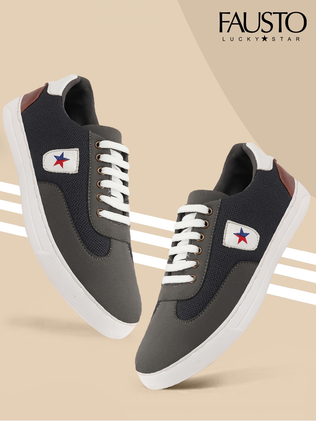 

FAUSTO Men Grey Colourblocked PU Sneakers