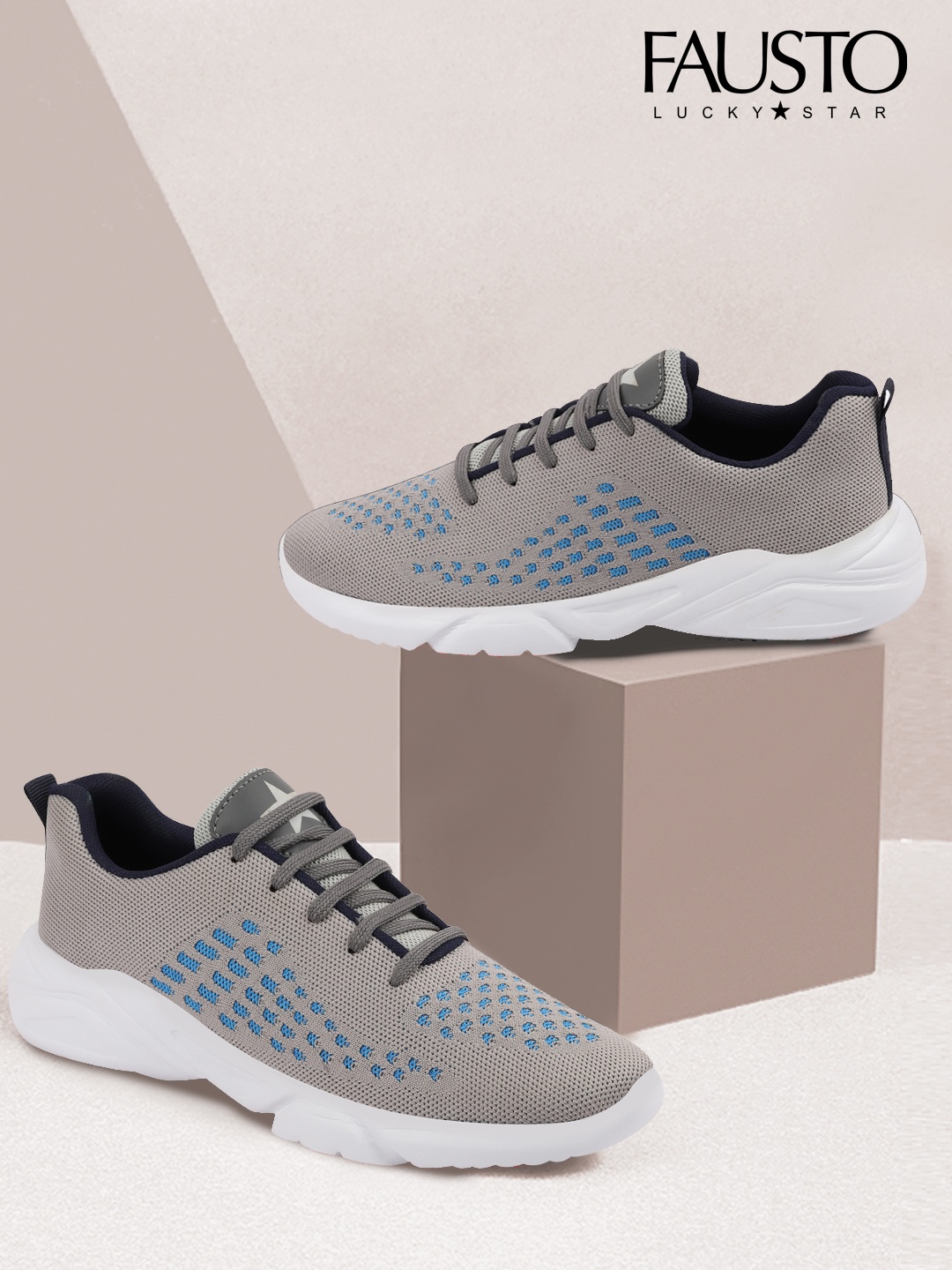 

FAUSTO Men Grey Mesh Running Non-Marking Shoes