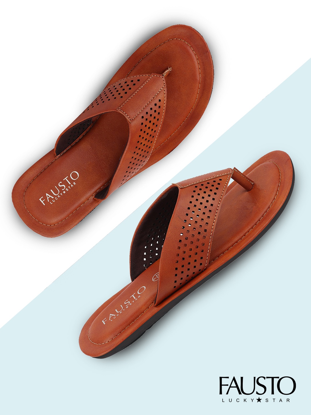 

FAUSTO Men Tan Solid Thong Flip Flops