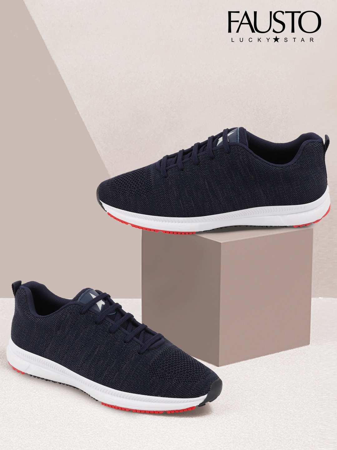 

FAUSTO Men Navy Blue Mesh Running Non-Marking Shoes