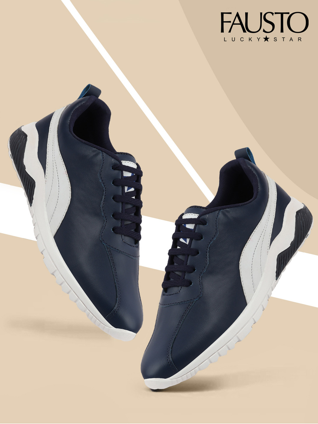 

FAUSTO Men Navy Blue & White Colourblocked PU Sneakers