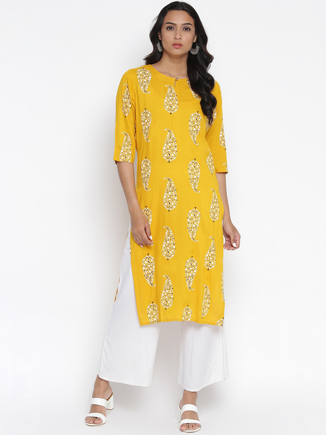 

Wodreams Women Yellow Ethnic Motifs Printed Block Print Kurta