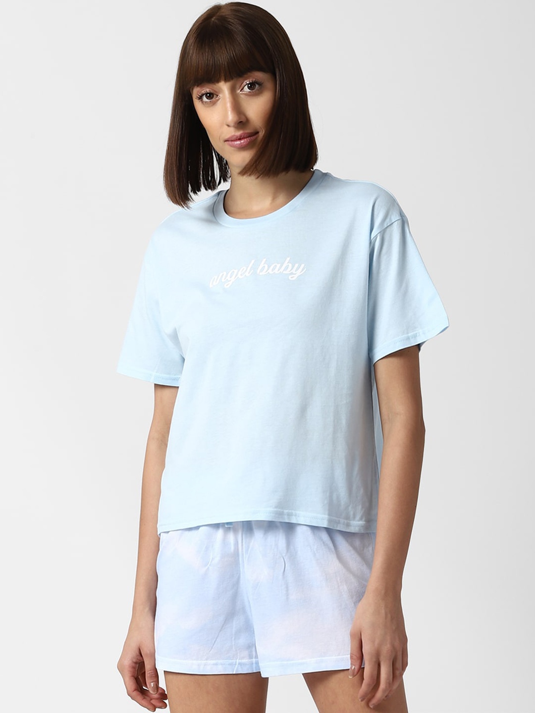 

FOREVER 21 Women Blue Angel Baby Printed Pure Cotton Sleep Set