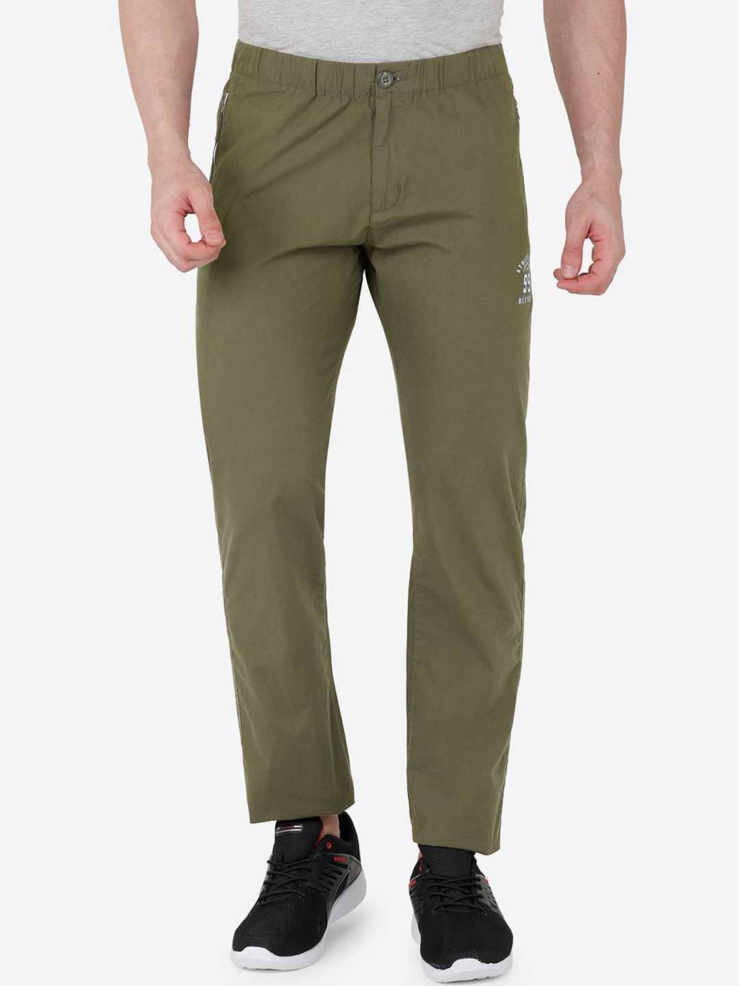 

beevee Men Olive Green Solid Pure Cotton Track Pants