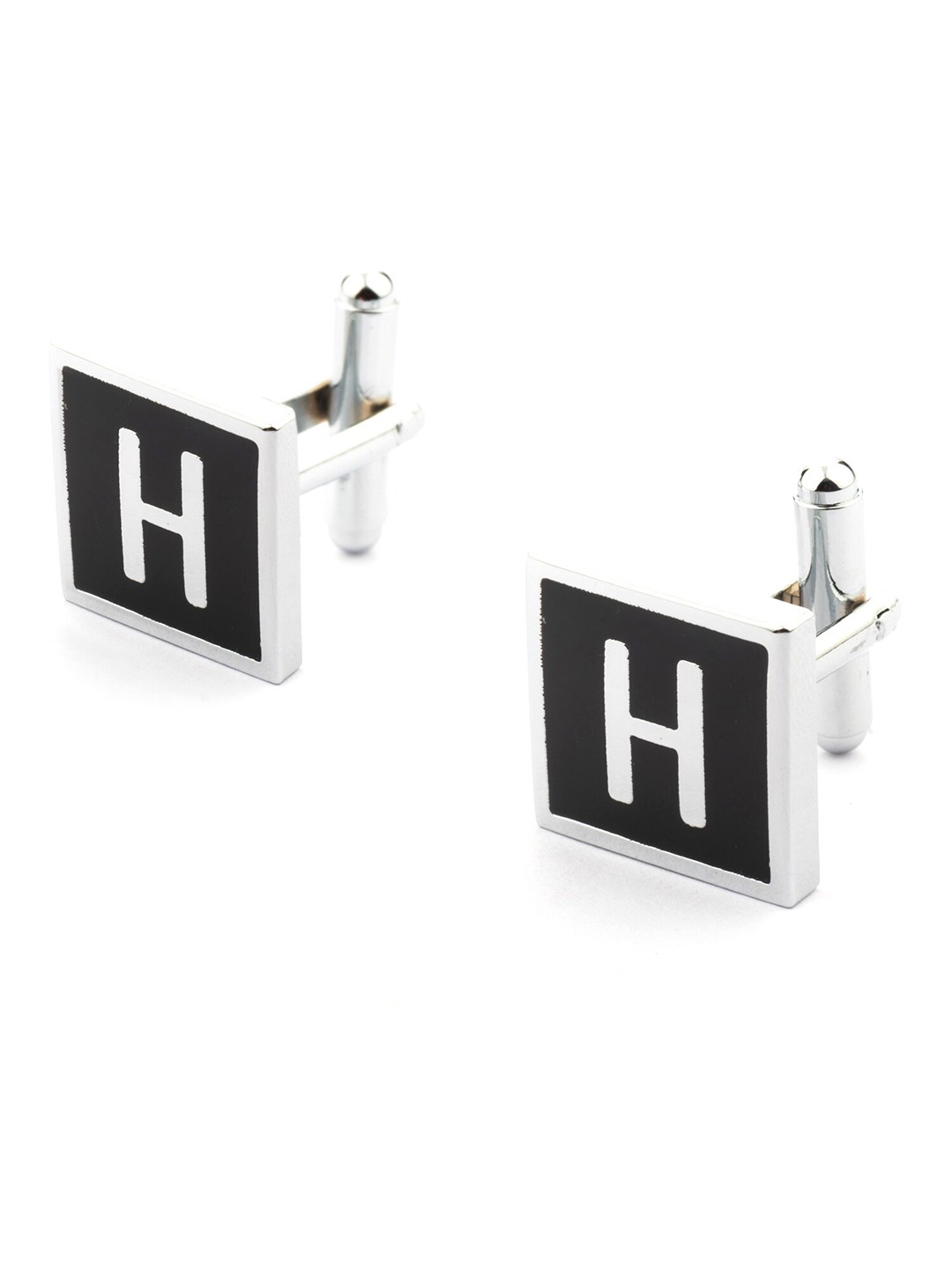 

The Tie Hub Black & Silver-Toned Cufflink