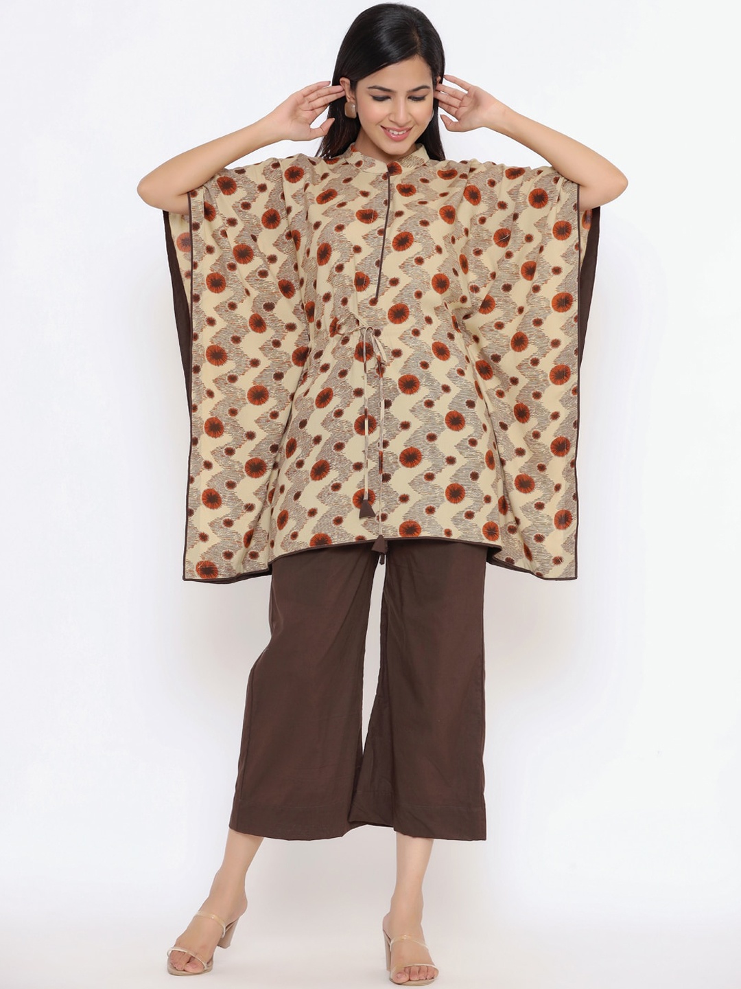 

Indian Virasat Women Beige Printed Regular Kurta with Palazzos