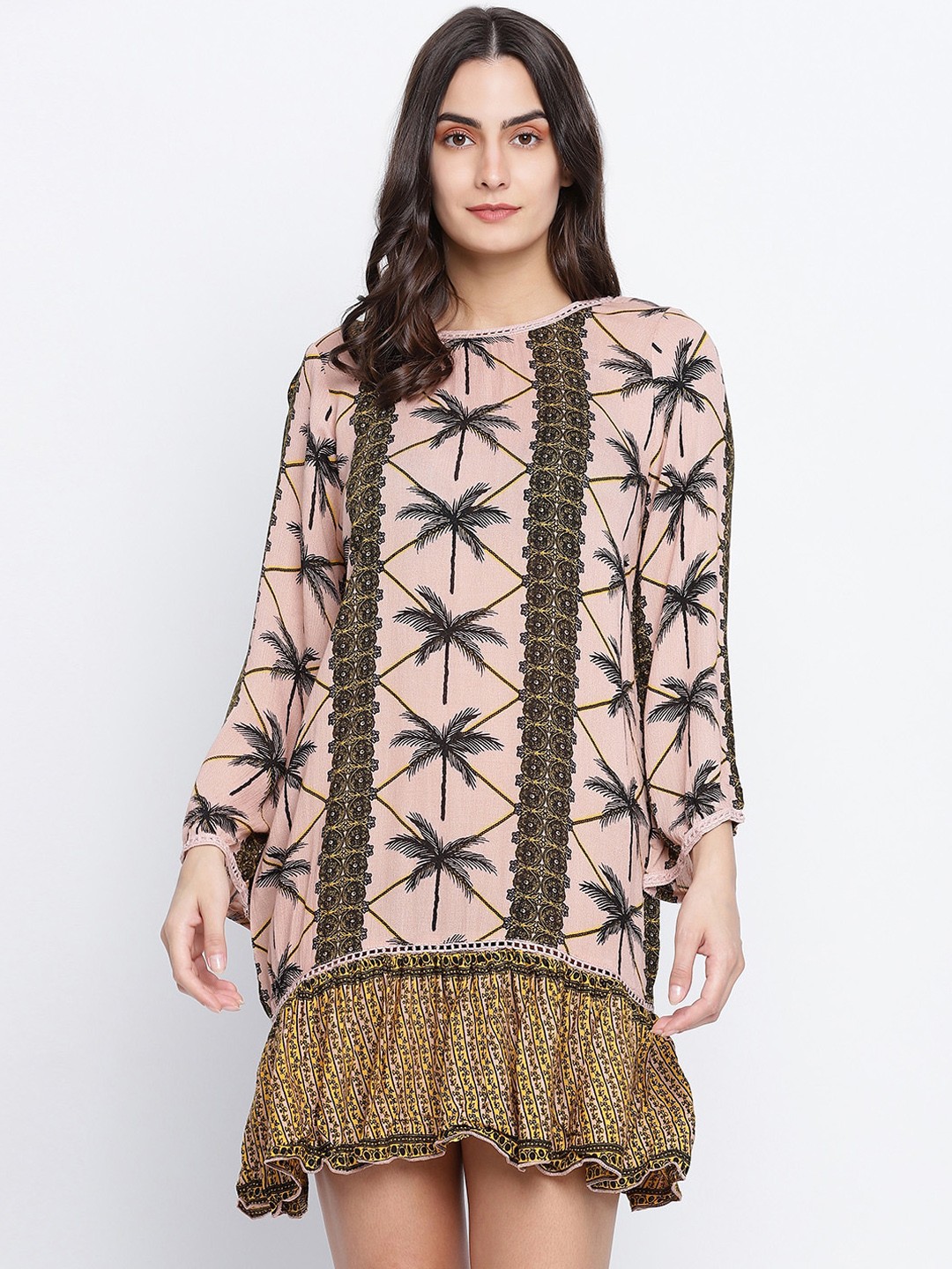 

Oxolloxo Women Beige & Yellow Printed Swimming Beach Dress