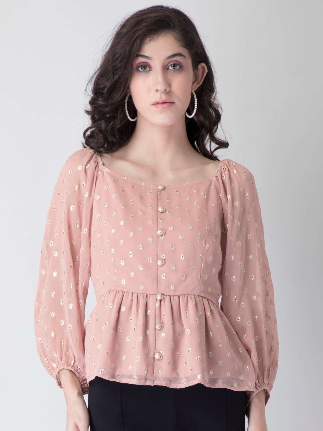 

FabAlley Pink Georgette Peplum Top