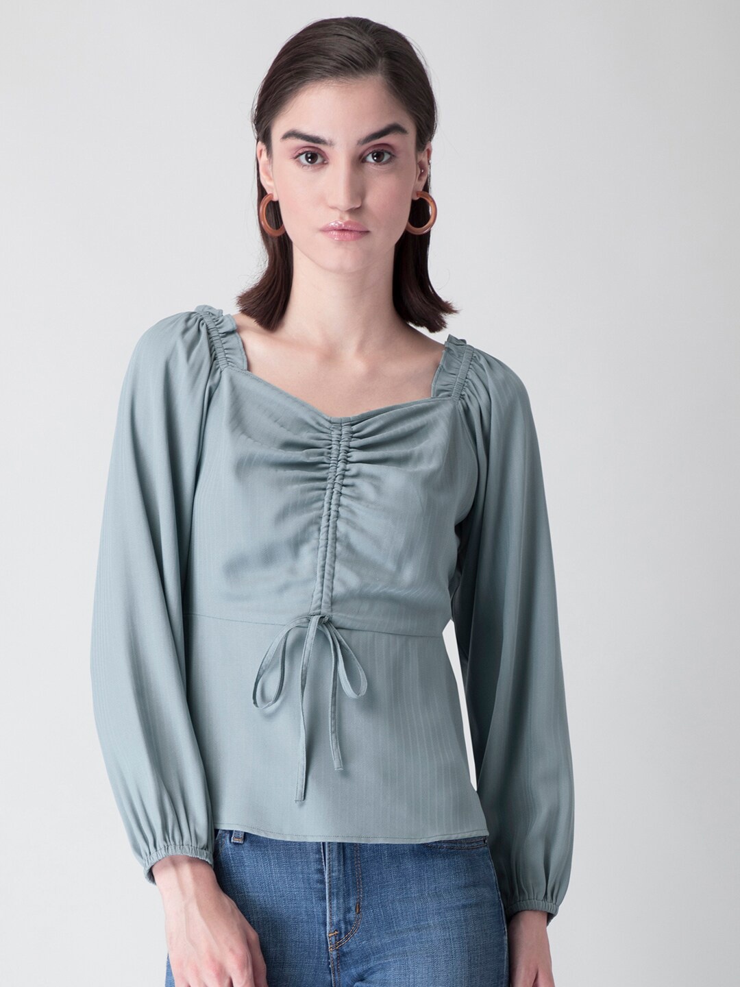 

FabAlley Blue Sweetheart Neck Georgette Peplum Top