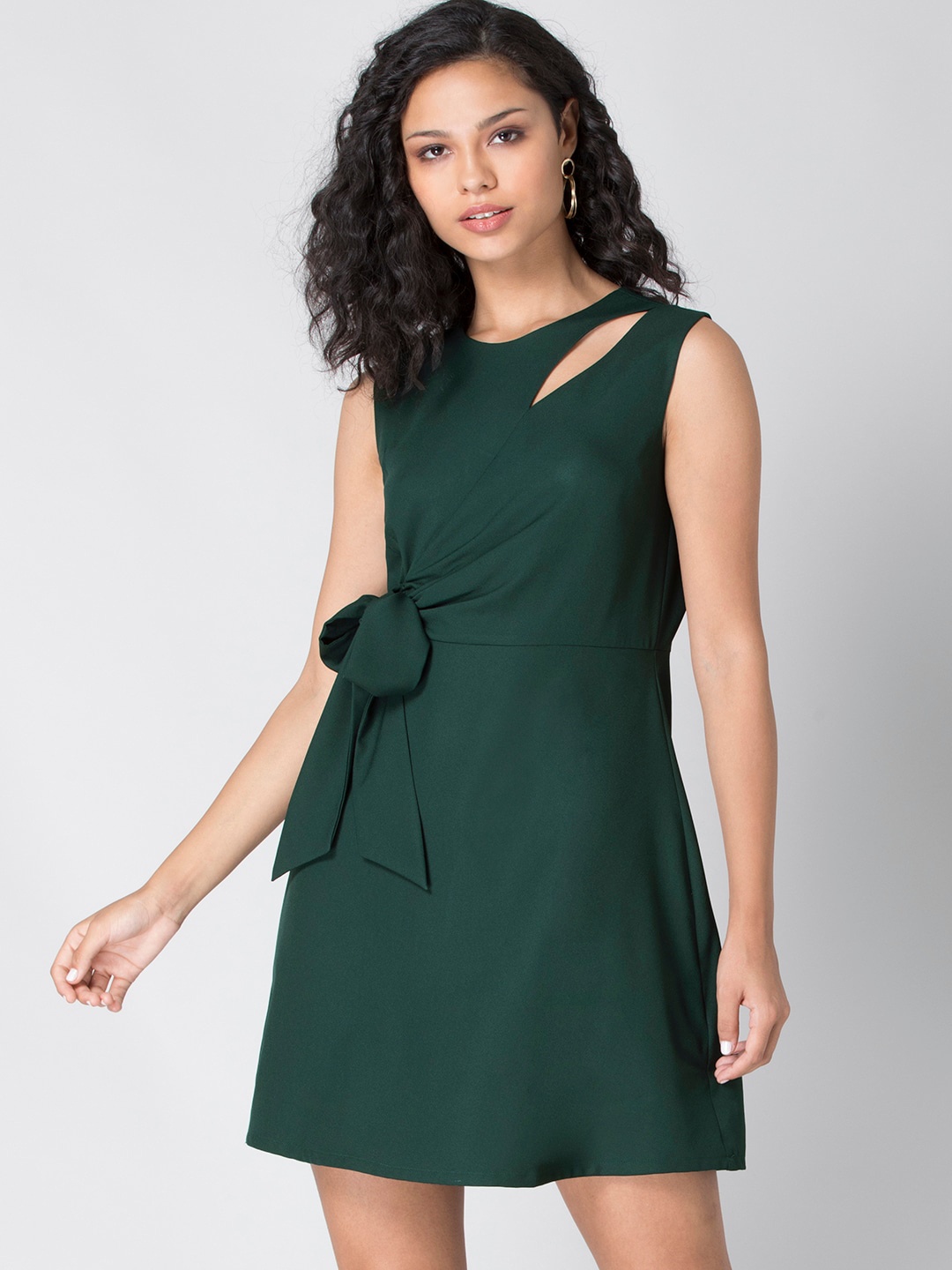 

FabAlley Green Crepe A-Line Dress