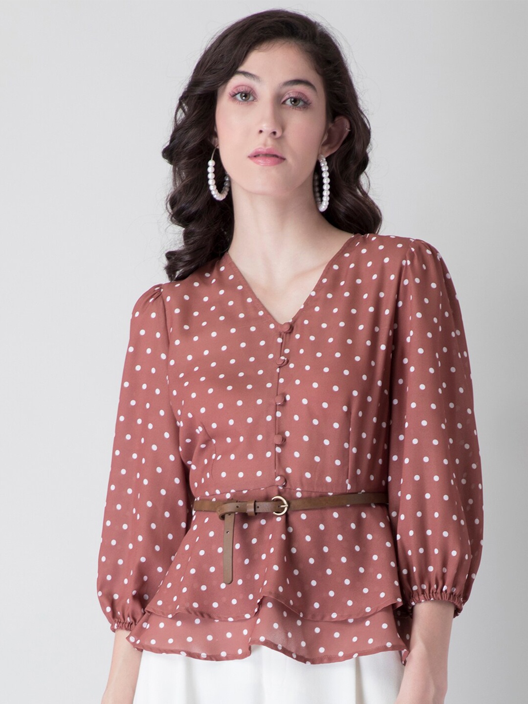 

FabAlley Brown Georgette Peplum Top