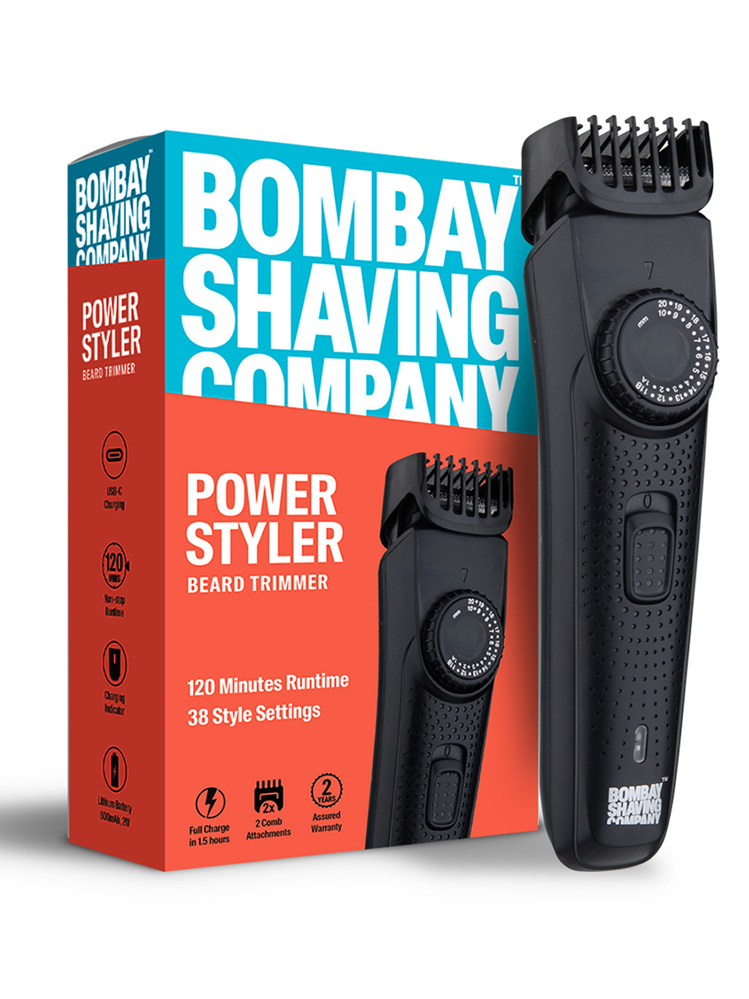 

Bombay Shaving Company Power Styler Beard Trimmer with 38 Style Settings & Flash Charging, Black