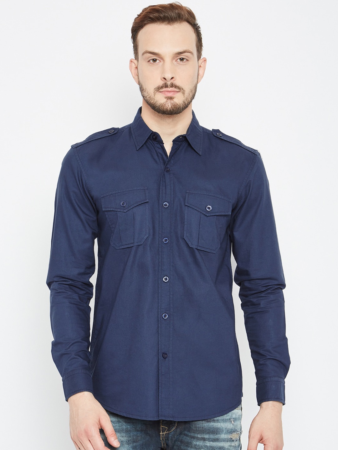 

PUNK Men Navy Blue Cotton Opaque Casual Shirt