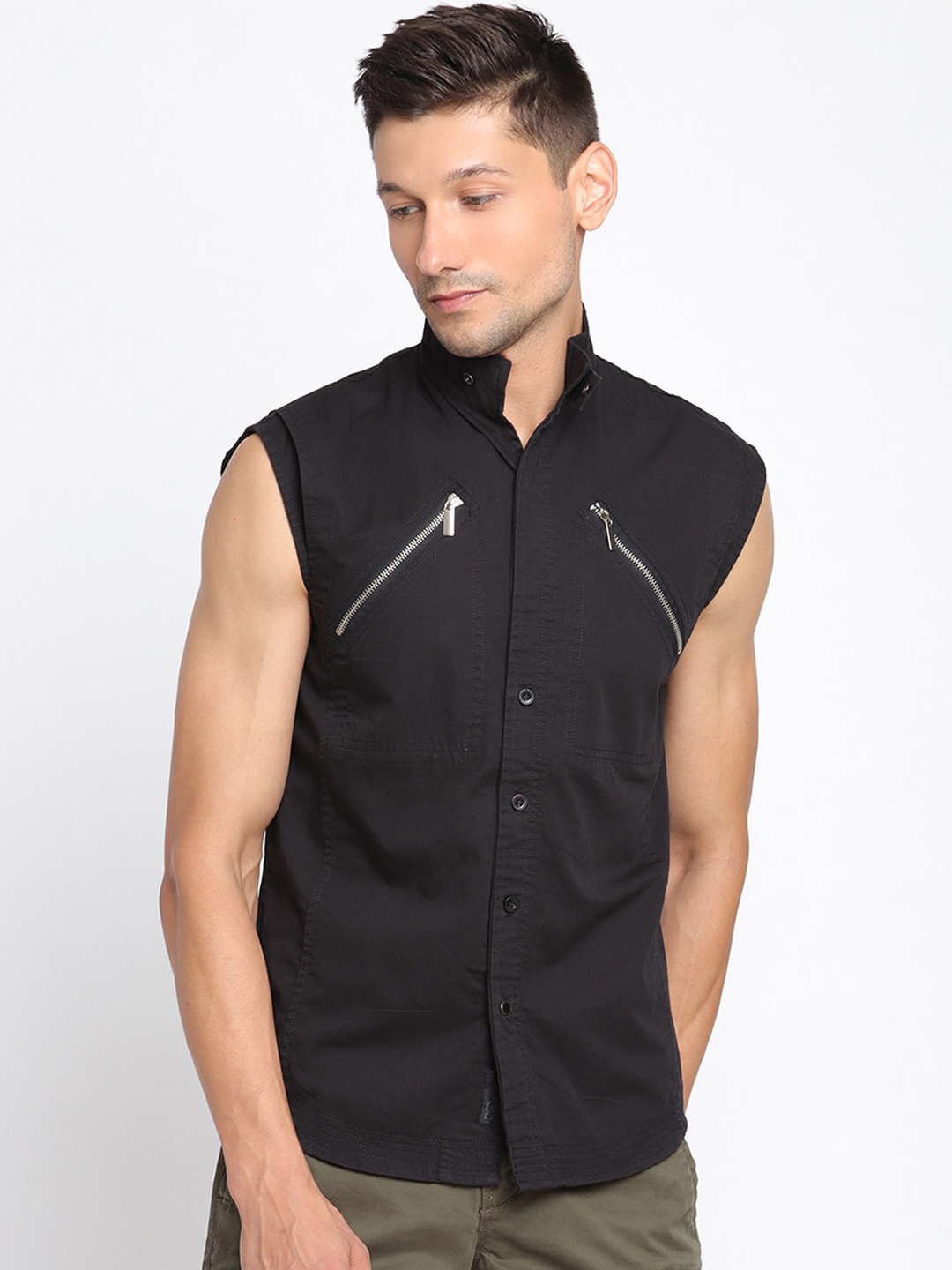 

PUNK Men Black Opaque Casual Shirt