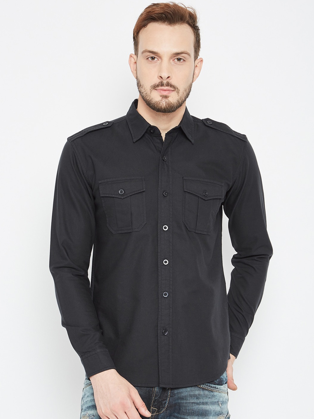 

PUNK Men Black Opaque Casual Shirt