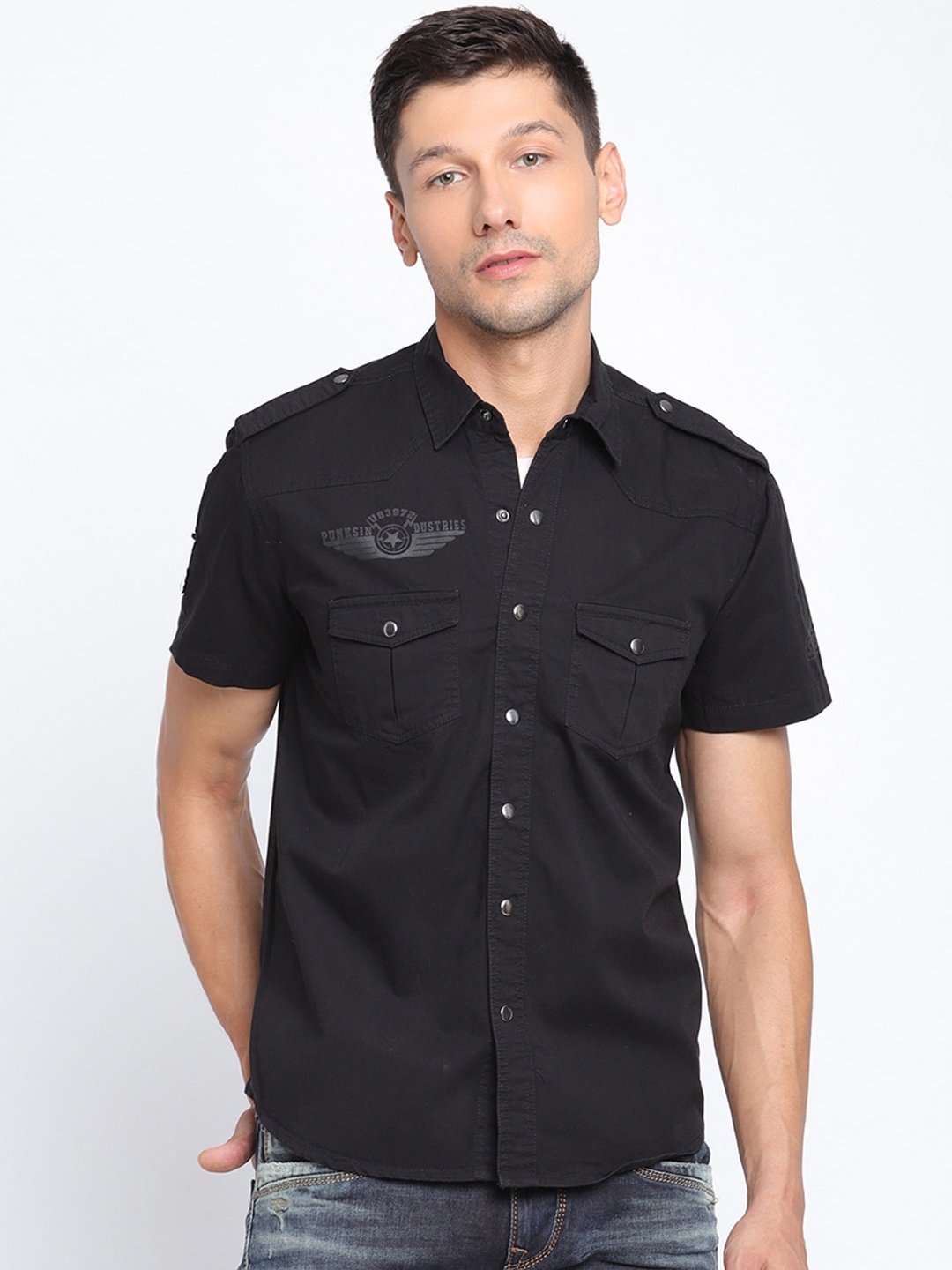 

PUNK Men Black Opaque Casual Shirt