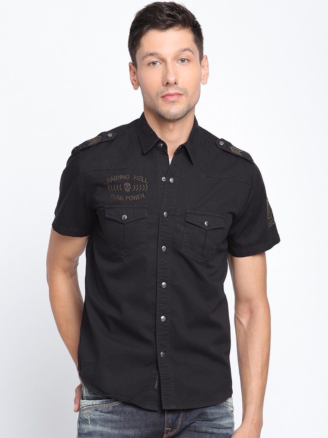 

PUNK Men Black Opaque Casual Cotton Shirt