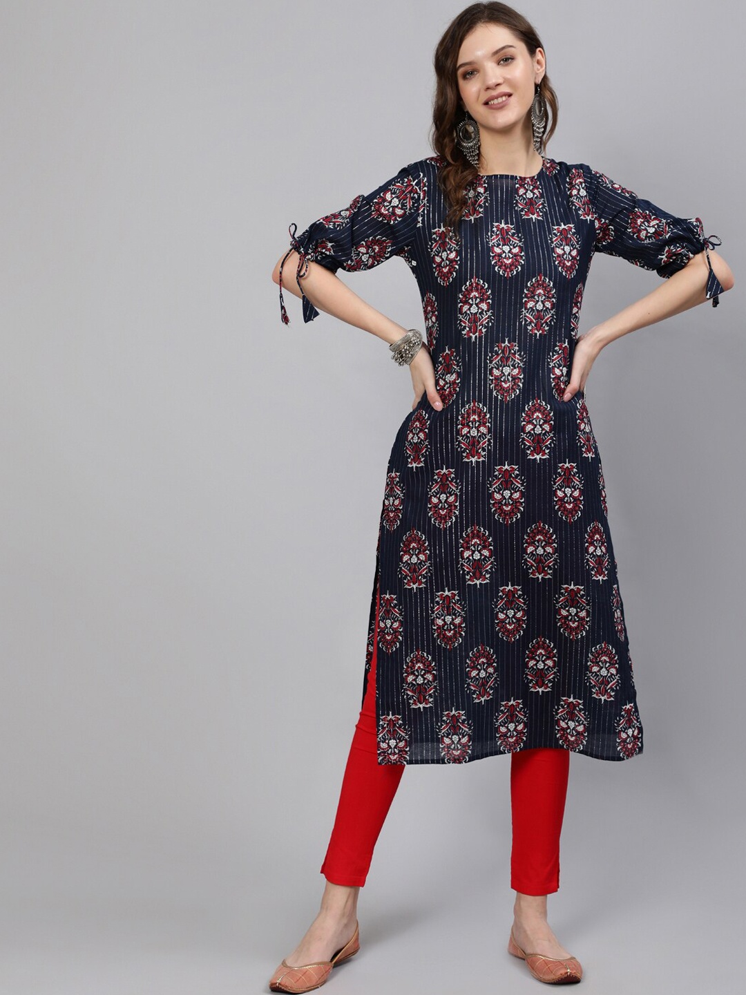 

Nayo Women Navy Blue Ethnic Motifs Printed Kurta