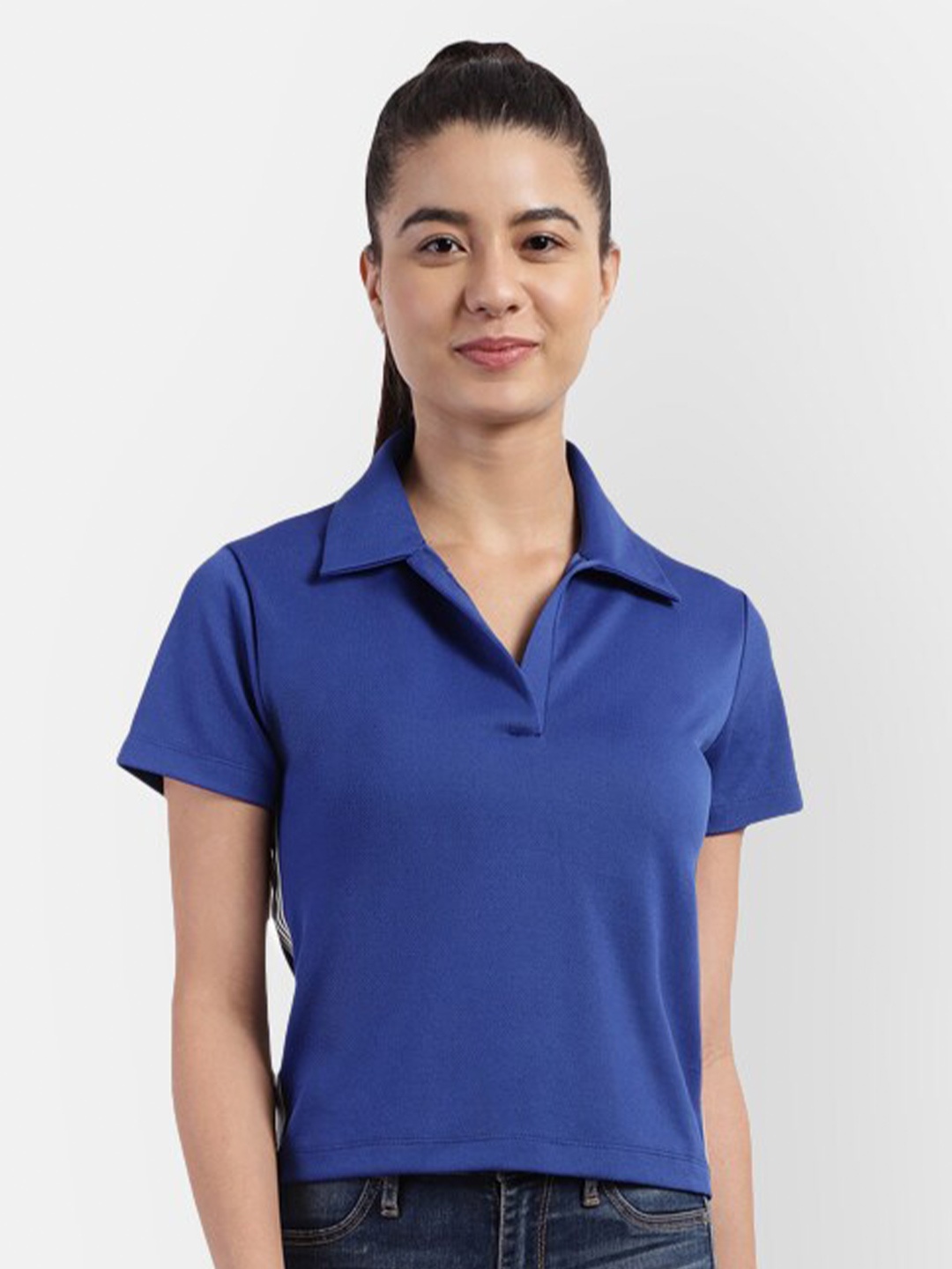 

R26 Women Blue & White Polo Collar T-shirt