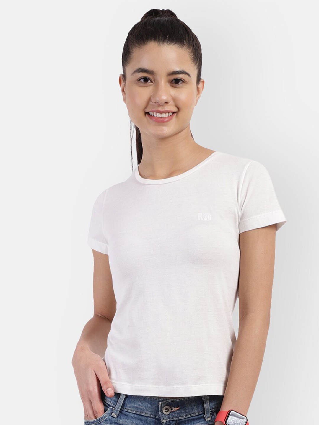 

R26 Women White Cut Outs T-shirt