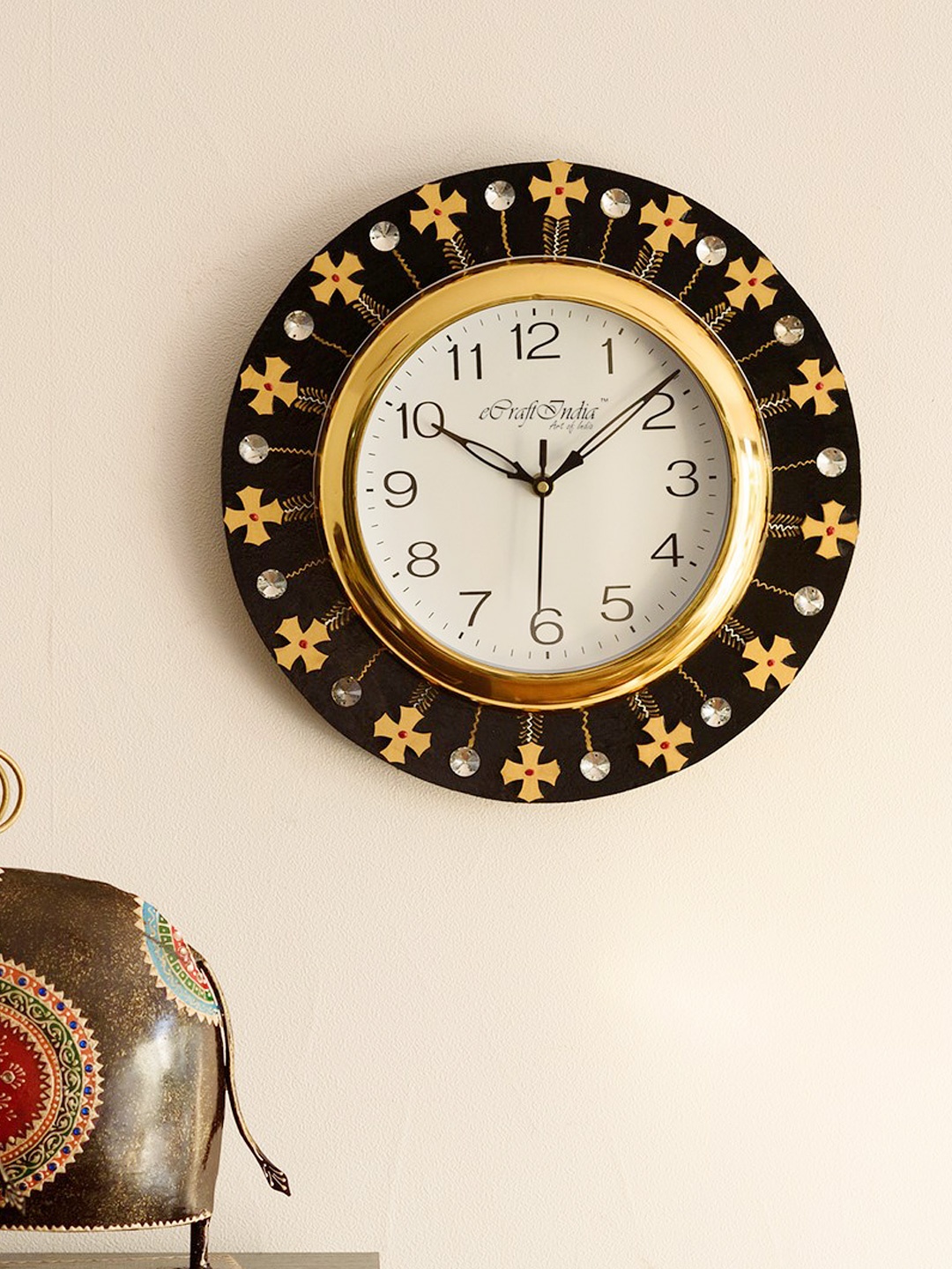 

eCraftIndia White Dial Crystal-Studded 30.48 cm Handcrafted Analogue Wall Clock