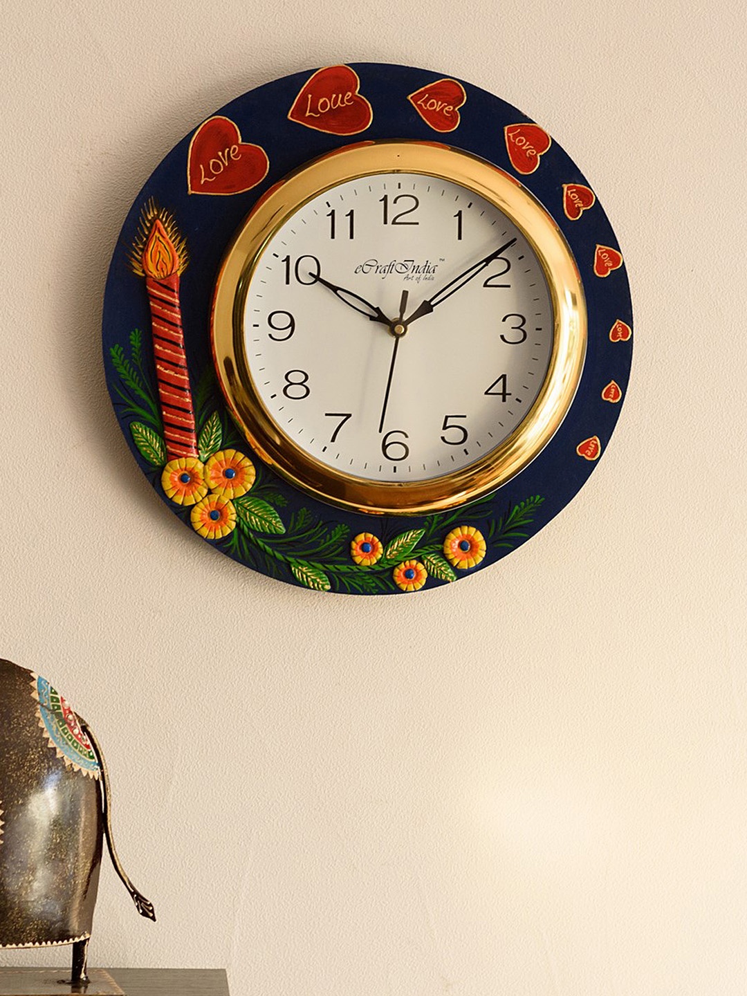 

eCraftIndia White Dial Floral Embossed Handcrafted 30.48 cm Analogue Wall Clock