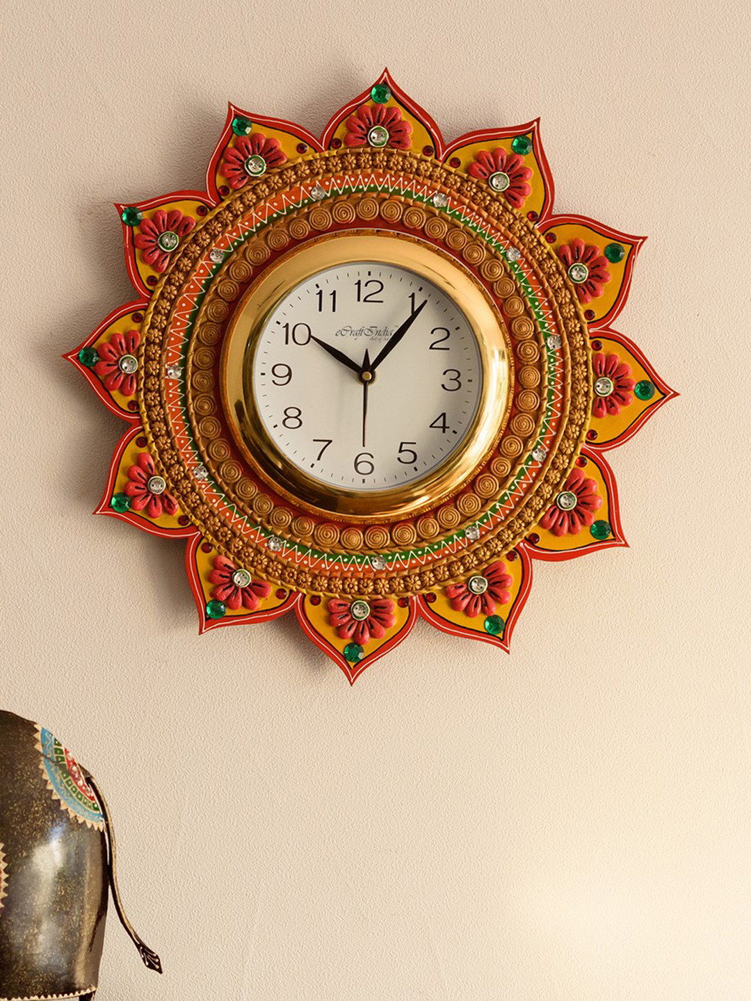 

eCraftIndia White Dial Floral 35.56 cm Handcrafted Analogue Wall Clock