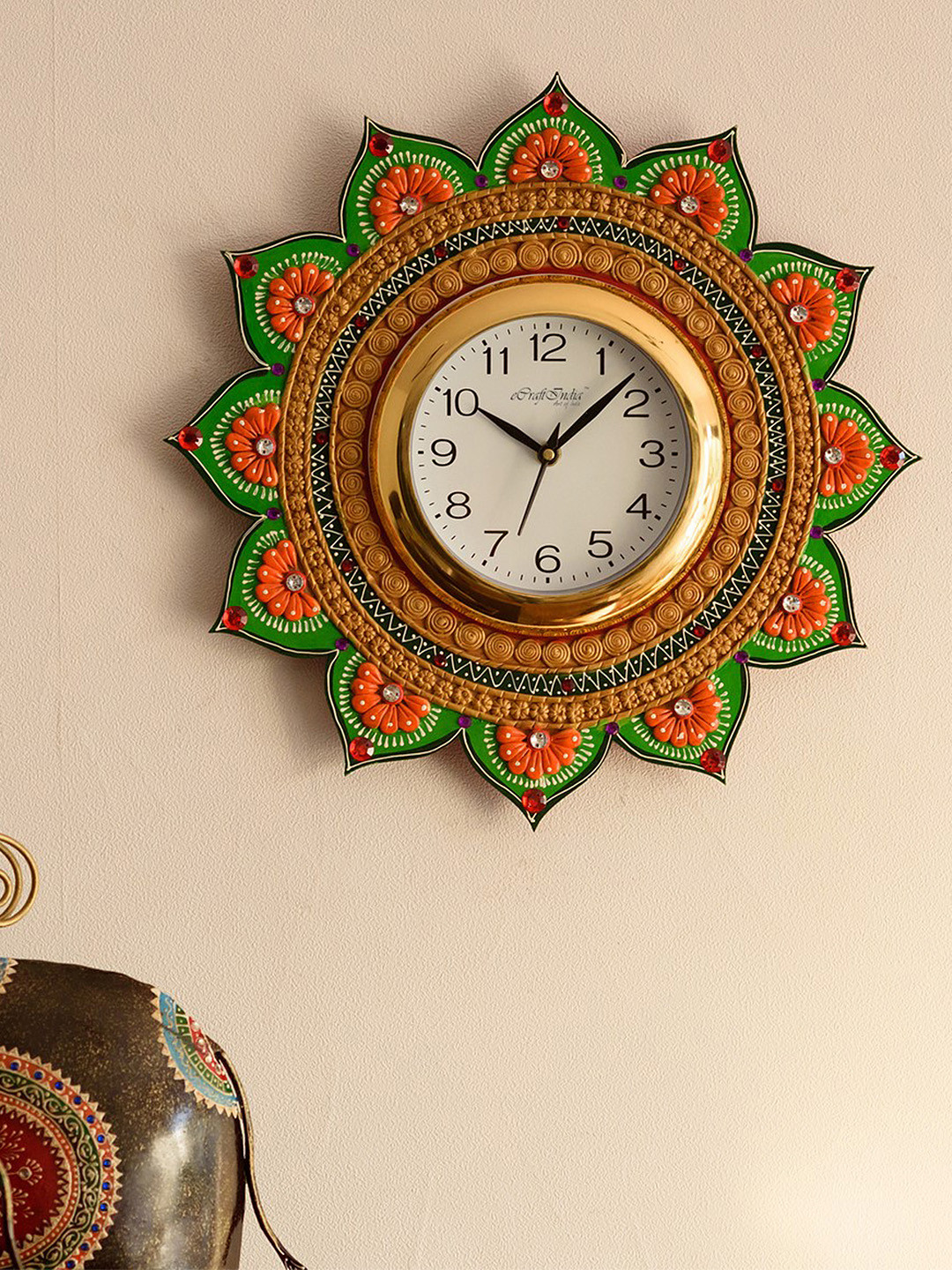 

eCraftIndia White Dial Wooden 35.56 cm Handcrafted Analogue Wall Clock