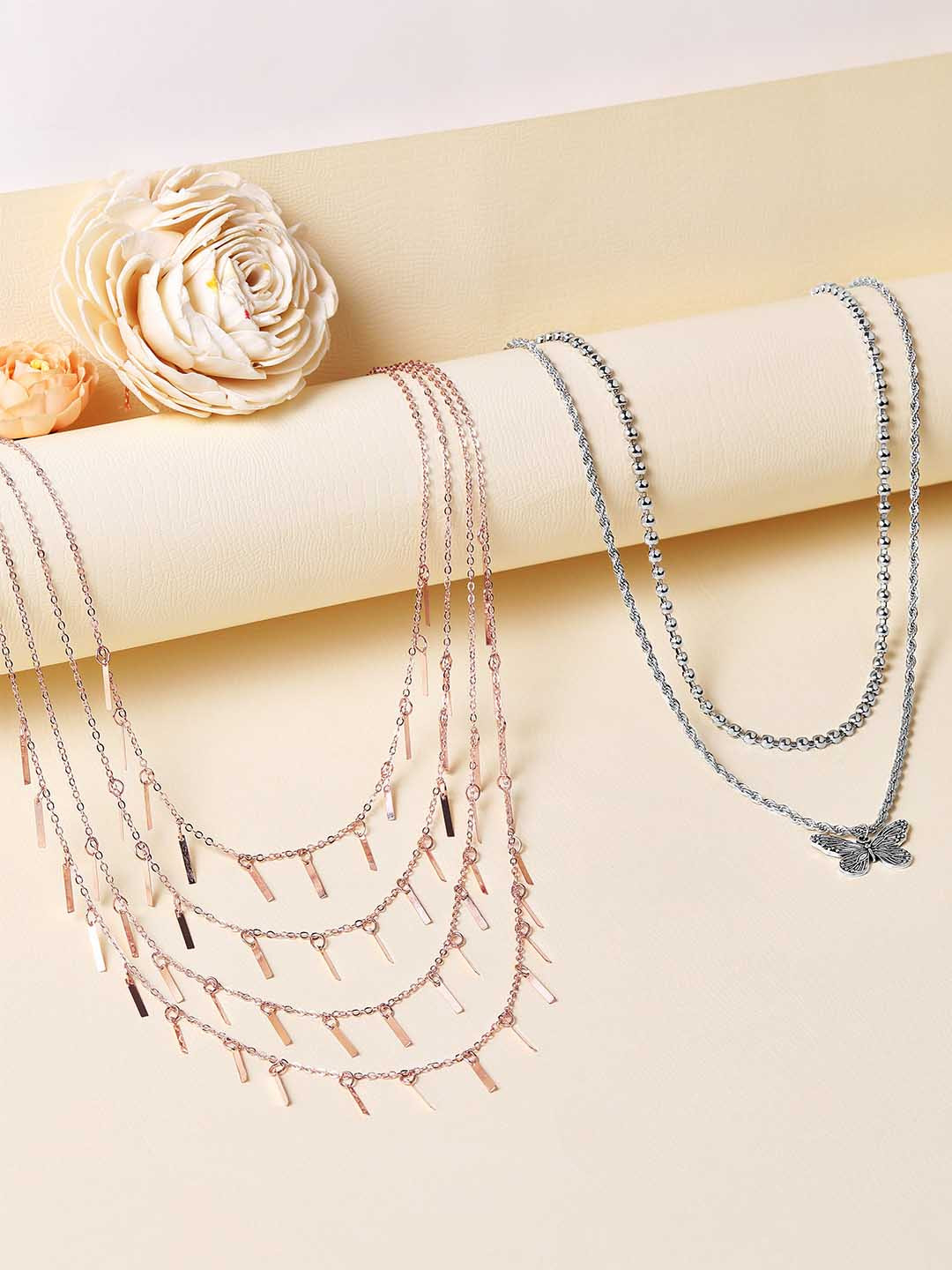 

TOKYO TALKIES X rubans FASHION ACCESSORIES Set of 2 Rose Gold & Silver-Toned Necklaces