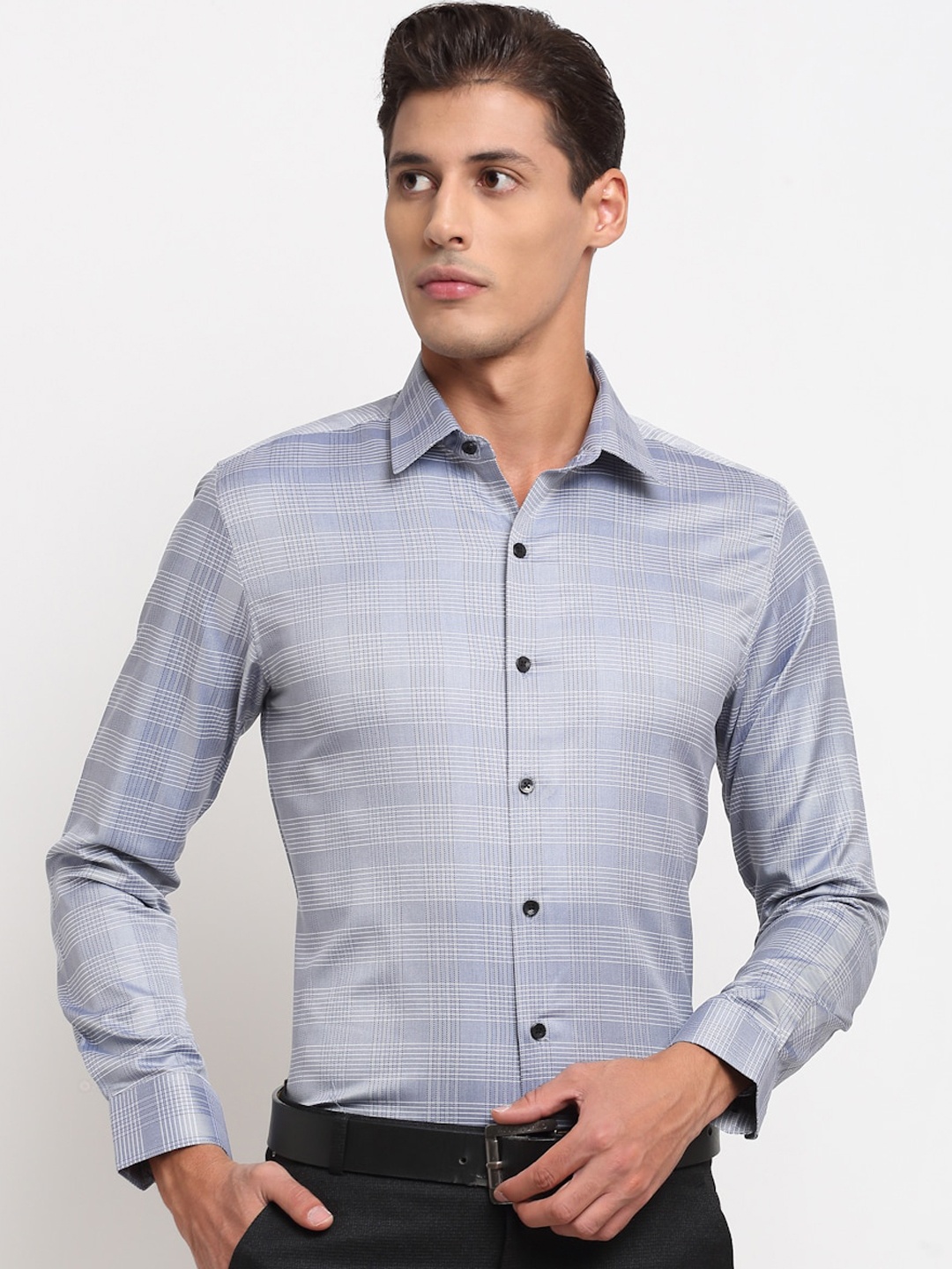 

FINNOY Men Grey Slim Fit Opaque Giza Cotton Formal Shirt