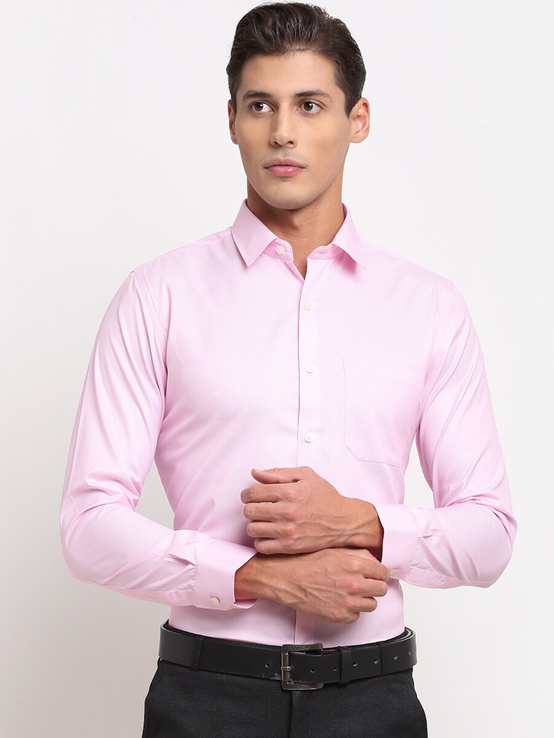 

FINNOY Men Pink Slim Fit Opaque Cotton Formal Shirt