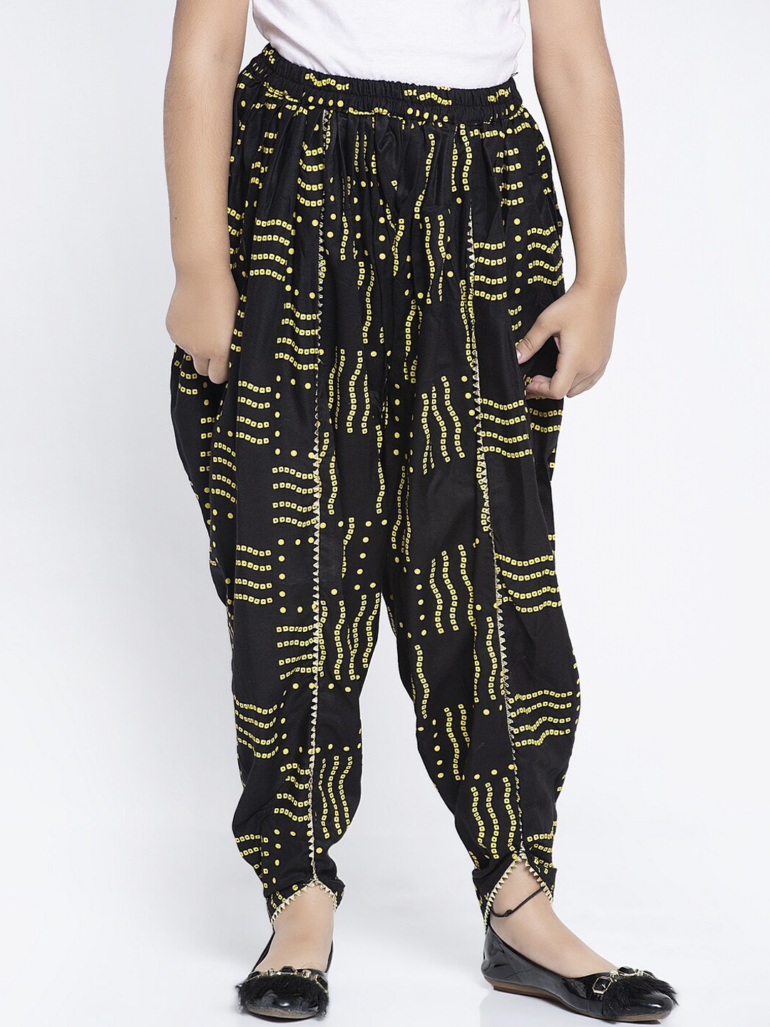 

KYDZI Girls Black & Yellow Printed Rayon Dhoti Salwar