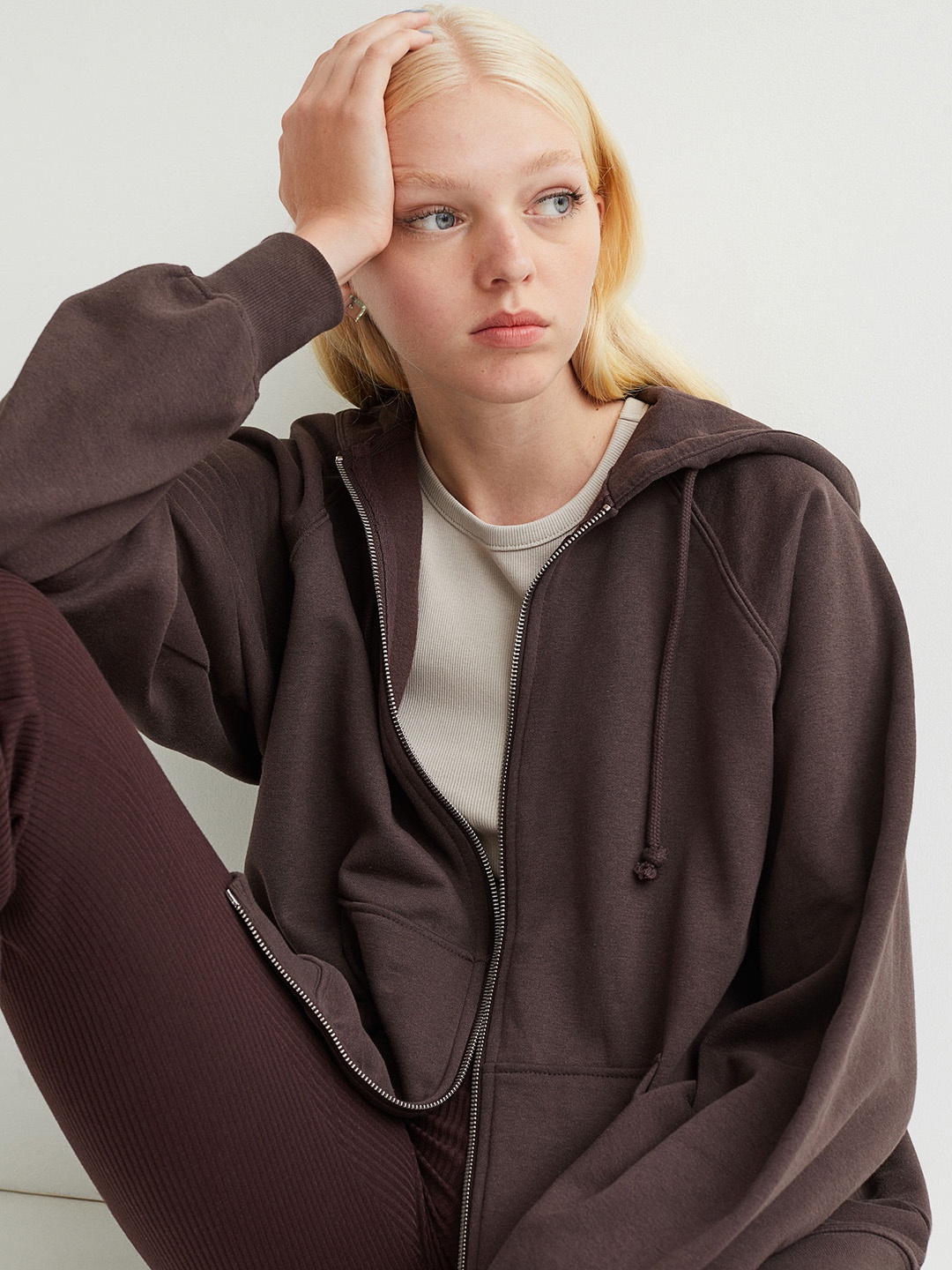 

H&M Women Brown Oversized Zip-Through Hoodie