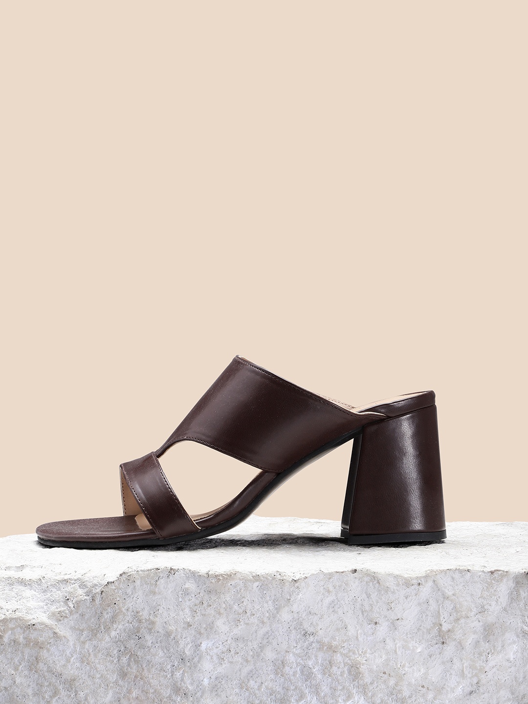 

her by invictus Coffee Brown Solid Open Toe Block Heels