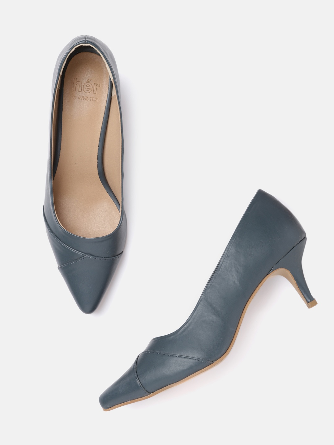 

her by invictus Teal Green Solid Work Kitten Heeled Pumps