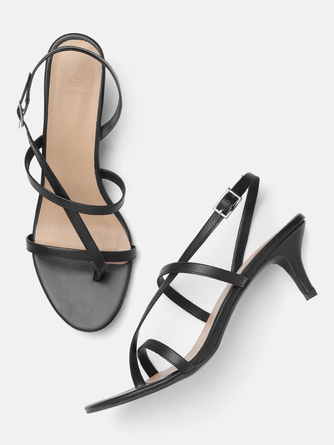 

her by invictus Women Black Solid Strappy Heels